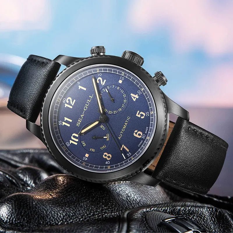 Pilot | Calendrier complet | Bracelet en cuir | 43 mm Sea-Gull