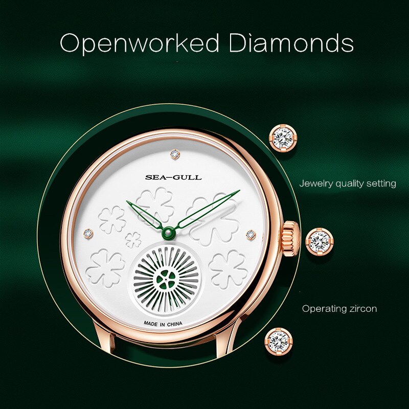 Four-Leaf Clover Dial | Minimalist | Lucky Gift | 34mm Sea-Gull