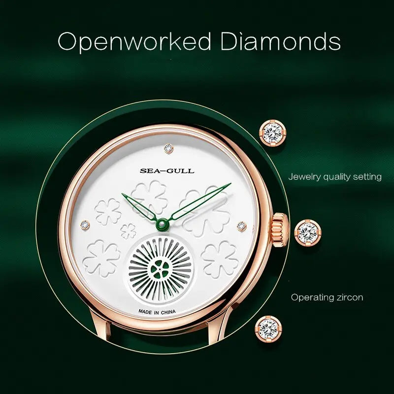 Four-Leaf Clover Dial | Minimalist | Lucky Gift | 34mm Sea-Gull