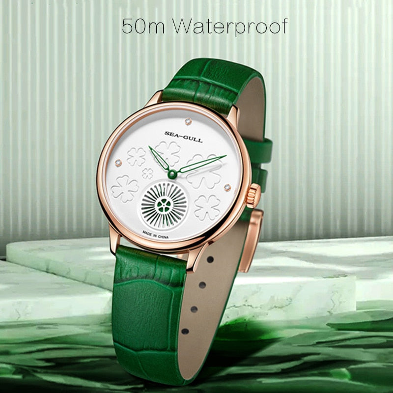 Four-Leaf Clover Dial | Minimalist | Lucky Gift | 34mm Sea-Gull