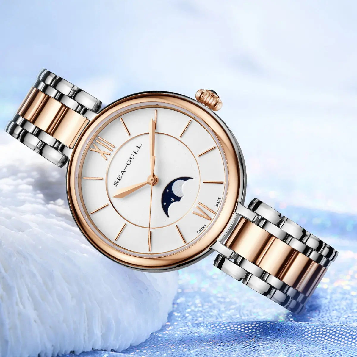 Mother-of-Pearl Dial | Diamond-Studded | Luxury | Moon Phase | 36.5mm Sea-Gull