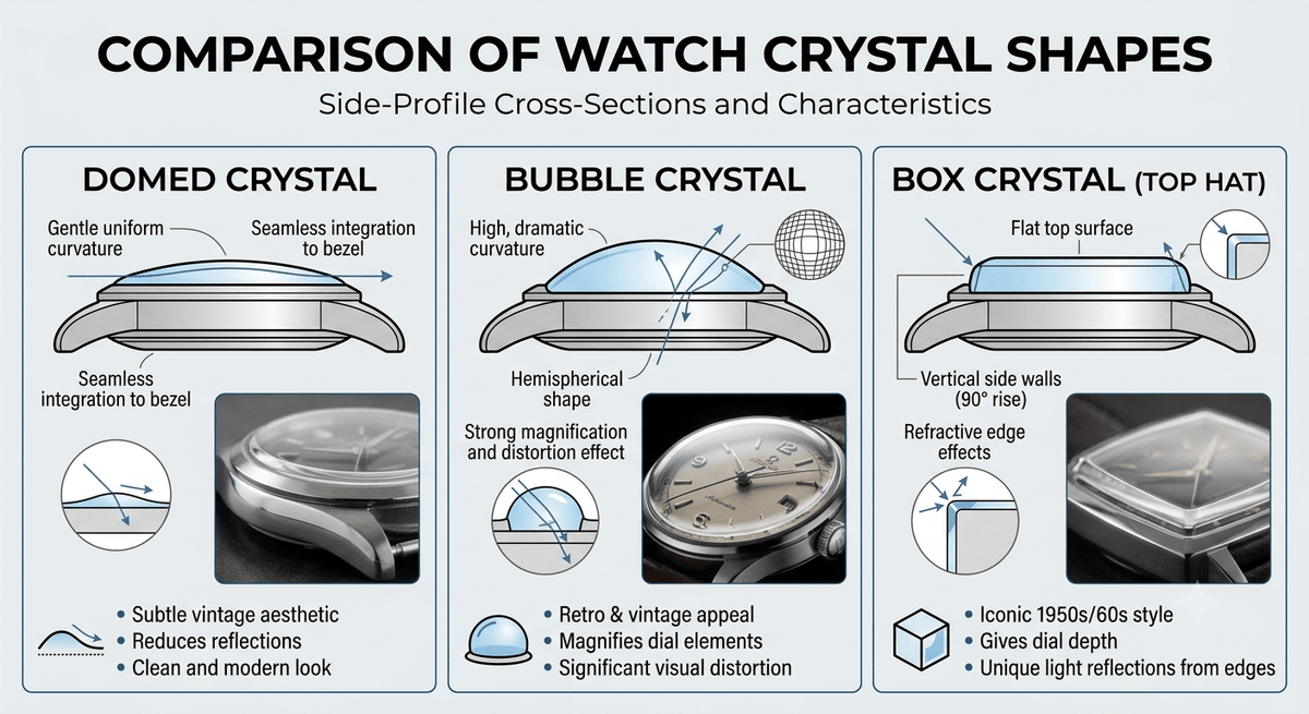 Watch Crystal Profiles: Domed vs. Bubble vs. Box Crystals - Sea-Gull Watch Official Store