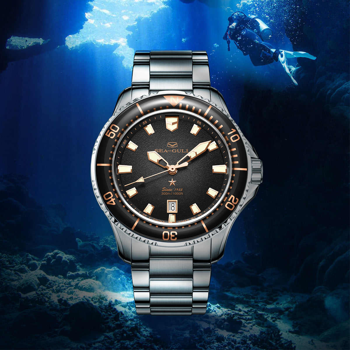 Sumérgete | Serie Oceánica | 300M Impermeable | Luminiscente | Calendario | 44mm