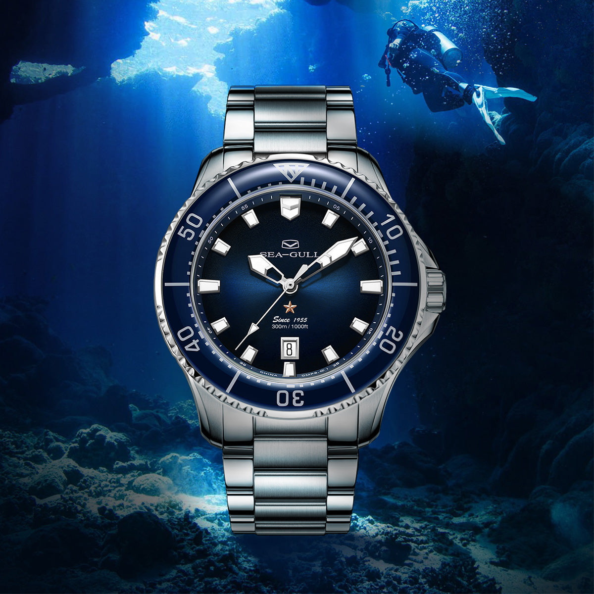 Sumérgete | Serie Oceánica | 300M Impermeable | Luminiscente | Calendario | 44mm