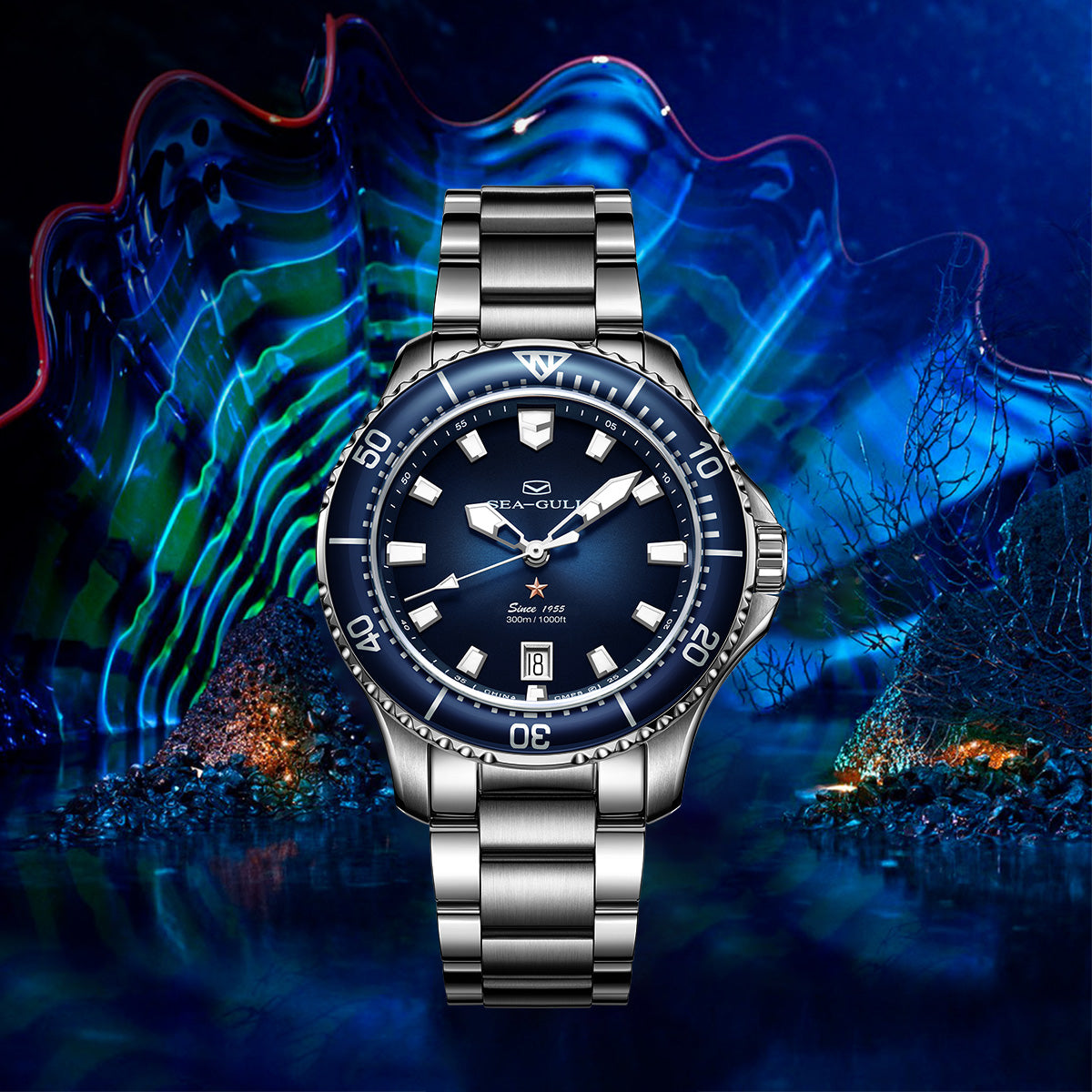 Ocean Series PRO | 300M Impermeabile | Immersione | Luminoso | Calendario | 41mm