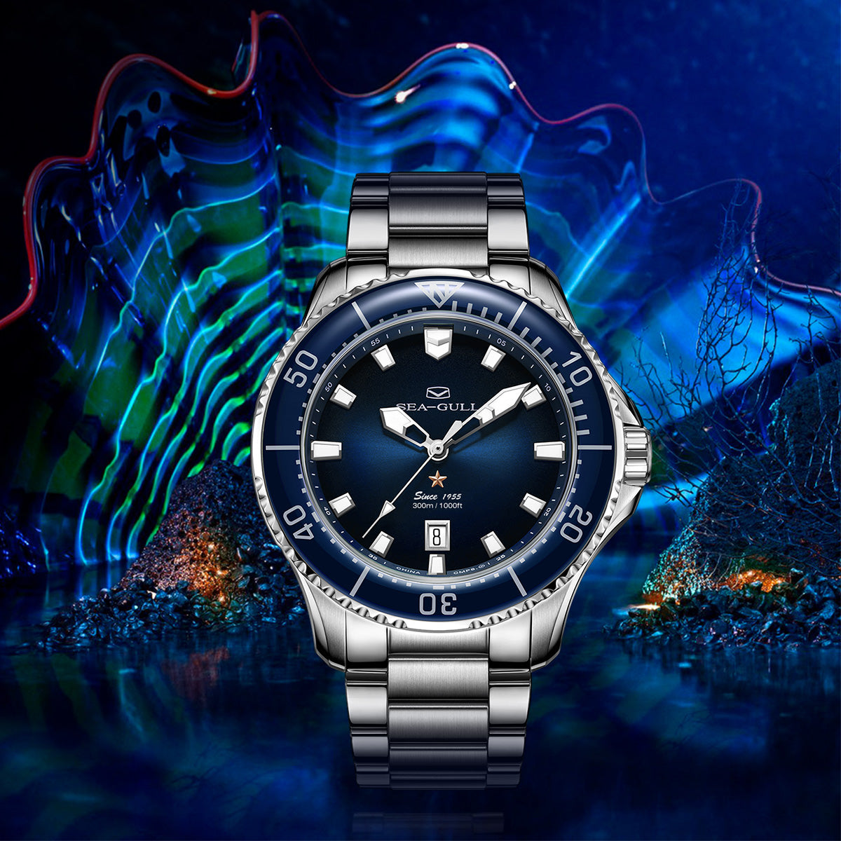 Sumérgete | Serie Oceánica | 300M Impermeable | Luminiscente | Calendario | 44mm
