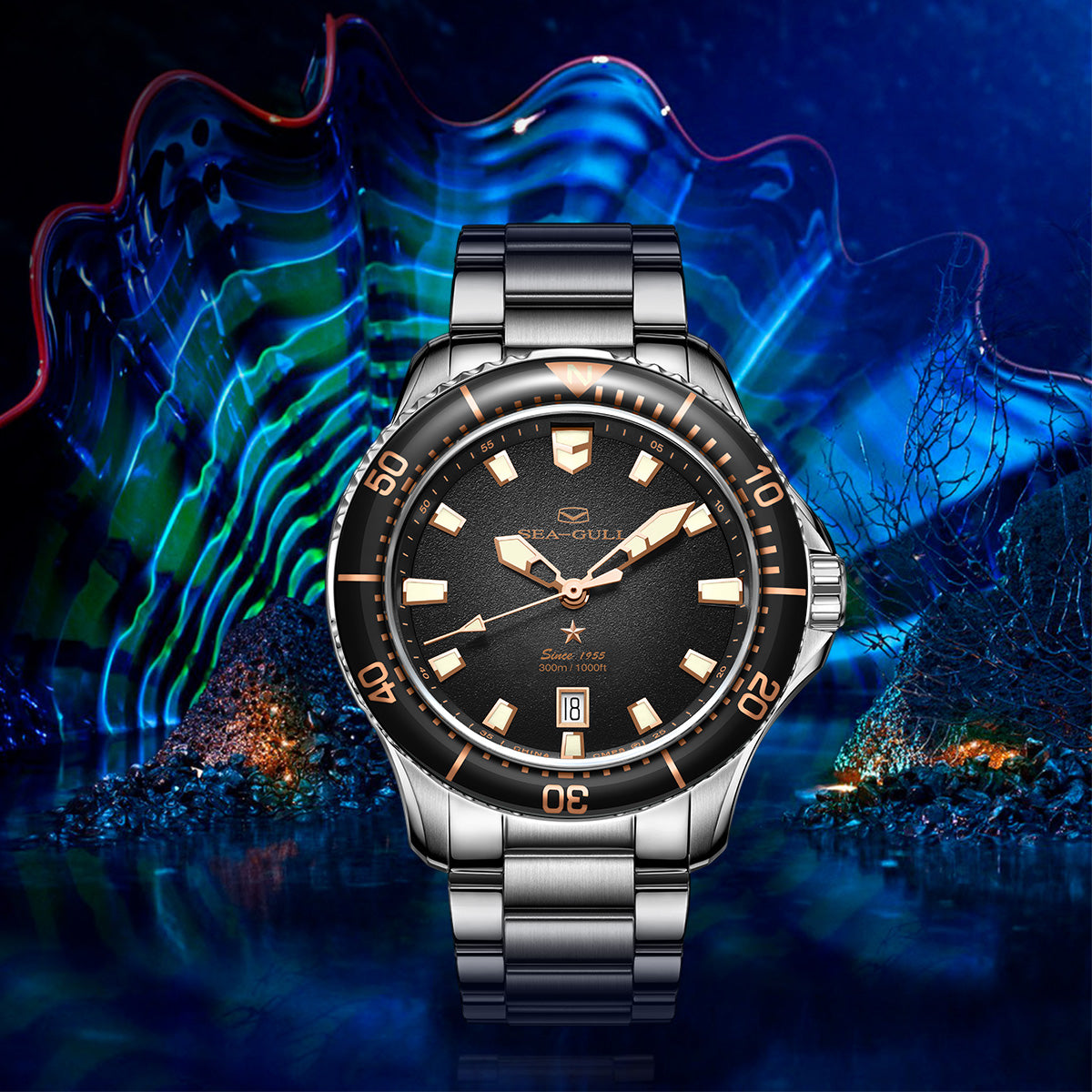 Sumérgete | Serie Oceánica | 300M Impermeable | Luminiscente | Calendario | 44mm