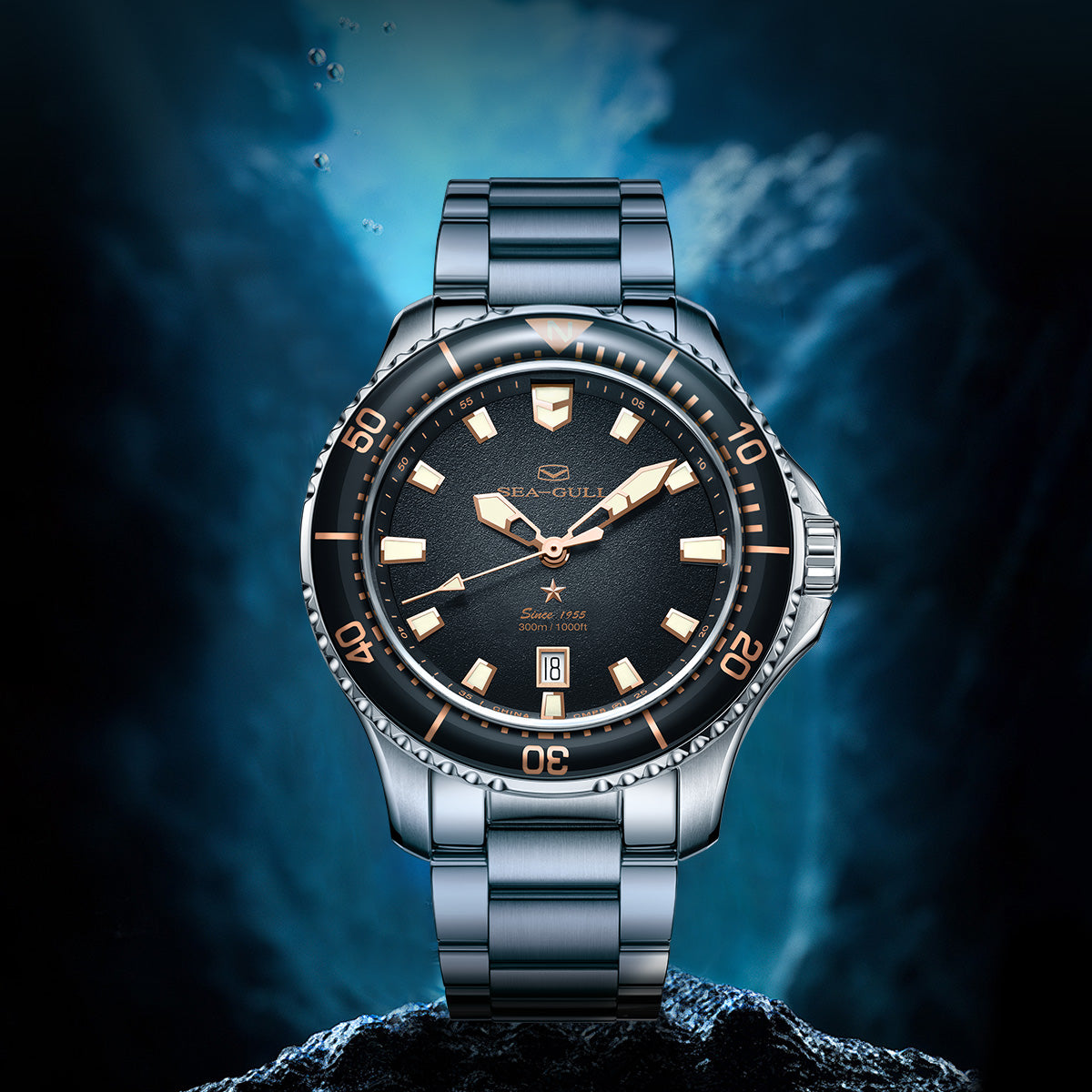 Sumérgete | Serie Oceánica | 300M Impermeable | Luminiscente | Calendario | 44mm