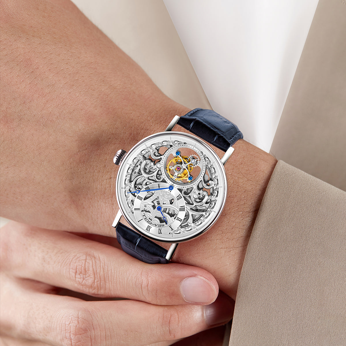 Tourbillon excentrique | Gravure à la main | Cadran à motif de vigne | Squelette | Régulateur | 39mm