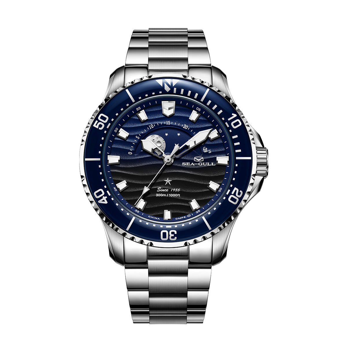 Ocean Series | The Moon Rises Over the Sea| Luminous | Moon Phase | 43.5mm