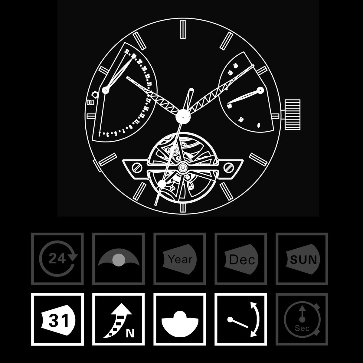 ST2505 | Automatic Movement | Calendar | Flywheel | Energy Display - Sea-Gull Watch Official Store