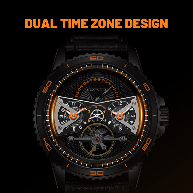 Dual Time Zone | GMT | Retrograde Calendar | Flywheel | 44mm