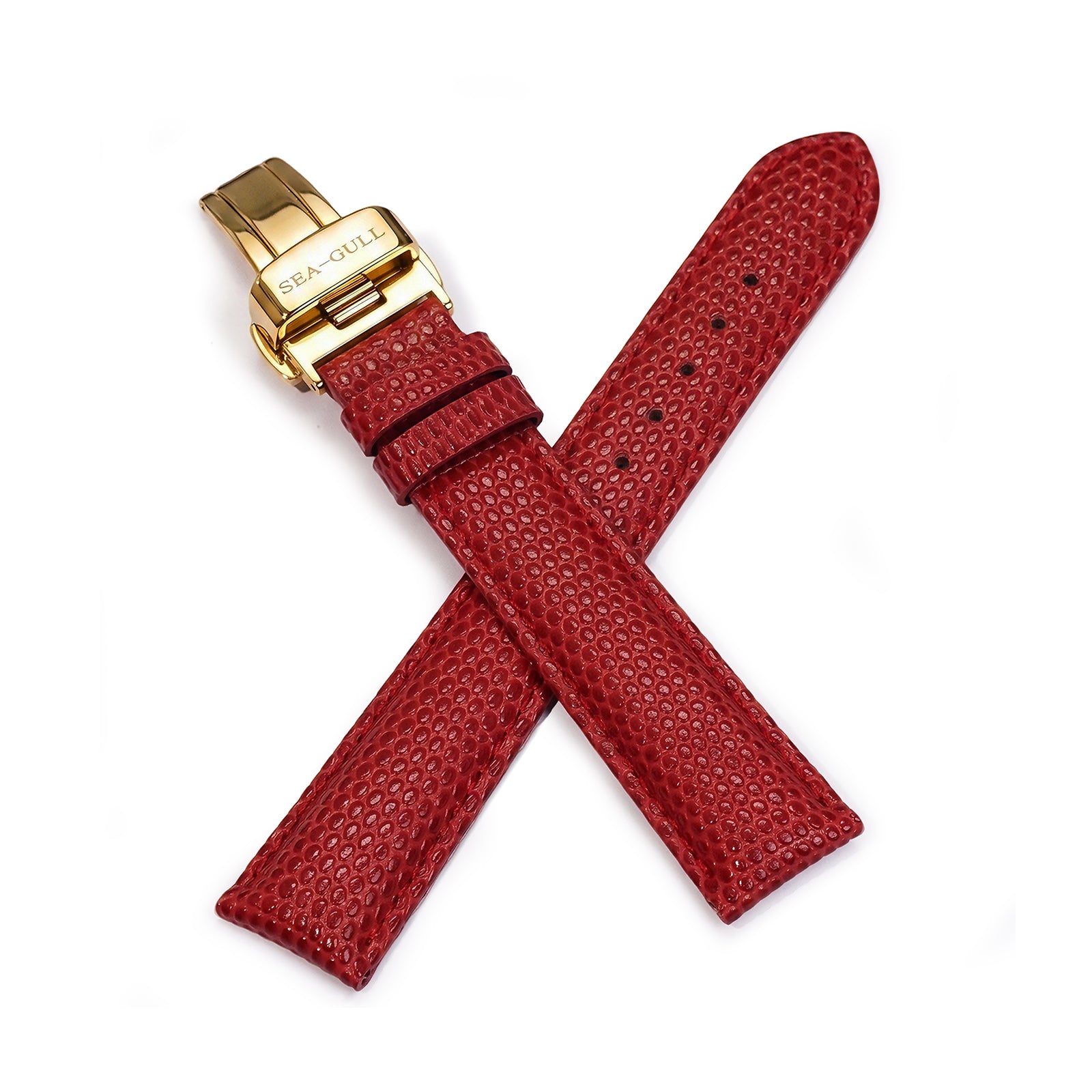 Leather Strap | Lizard Pattern | Butterfly Buckle | Red | 18mm