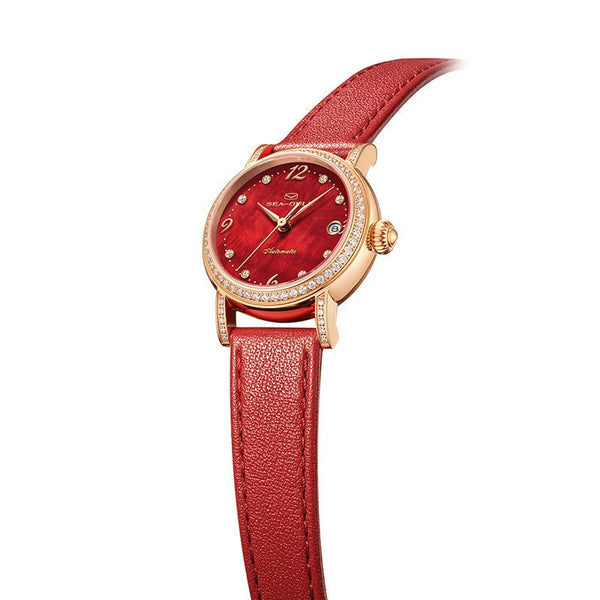 Red Dial Dress Watch With Wool Textures