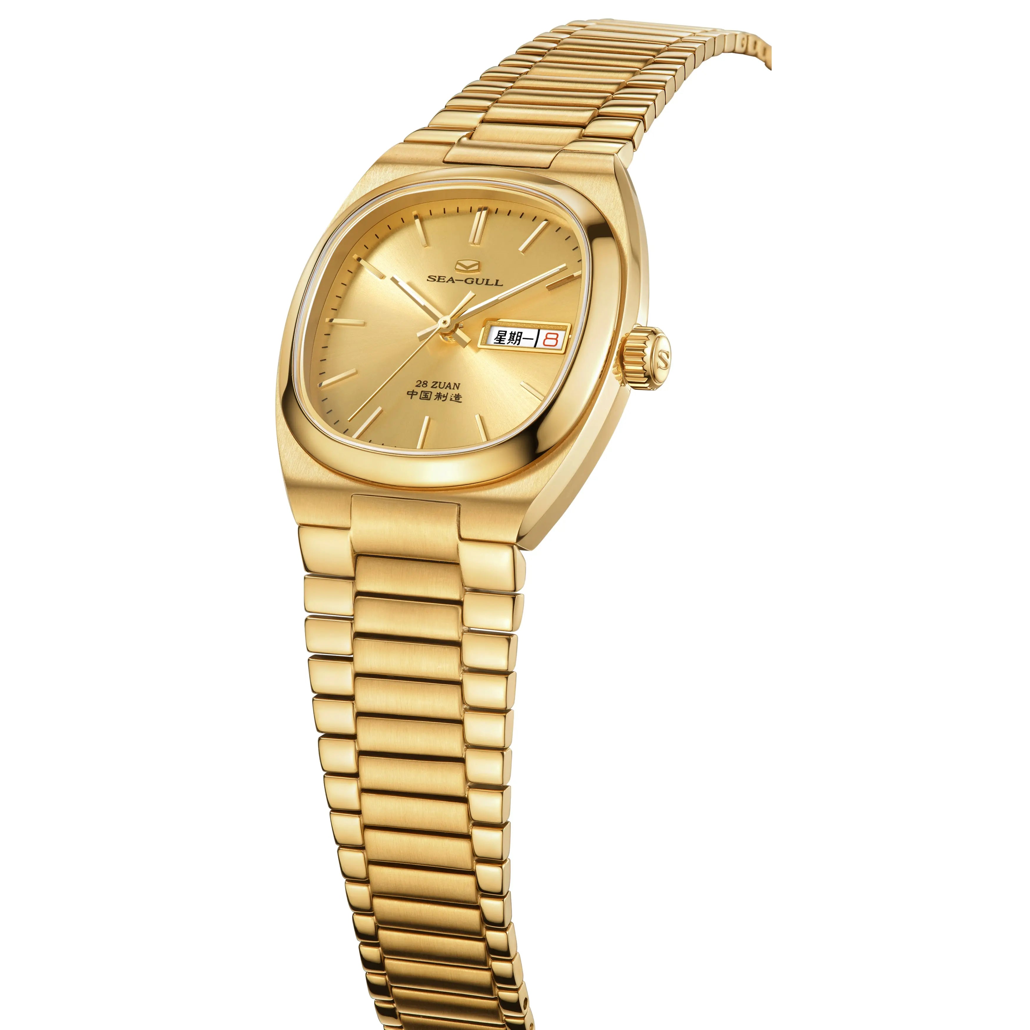 Sea-Gull Vintage 36mm Gold Tonneau Watch | 18K Gold-Plated Dial
