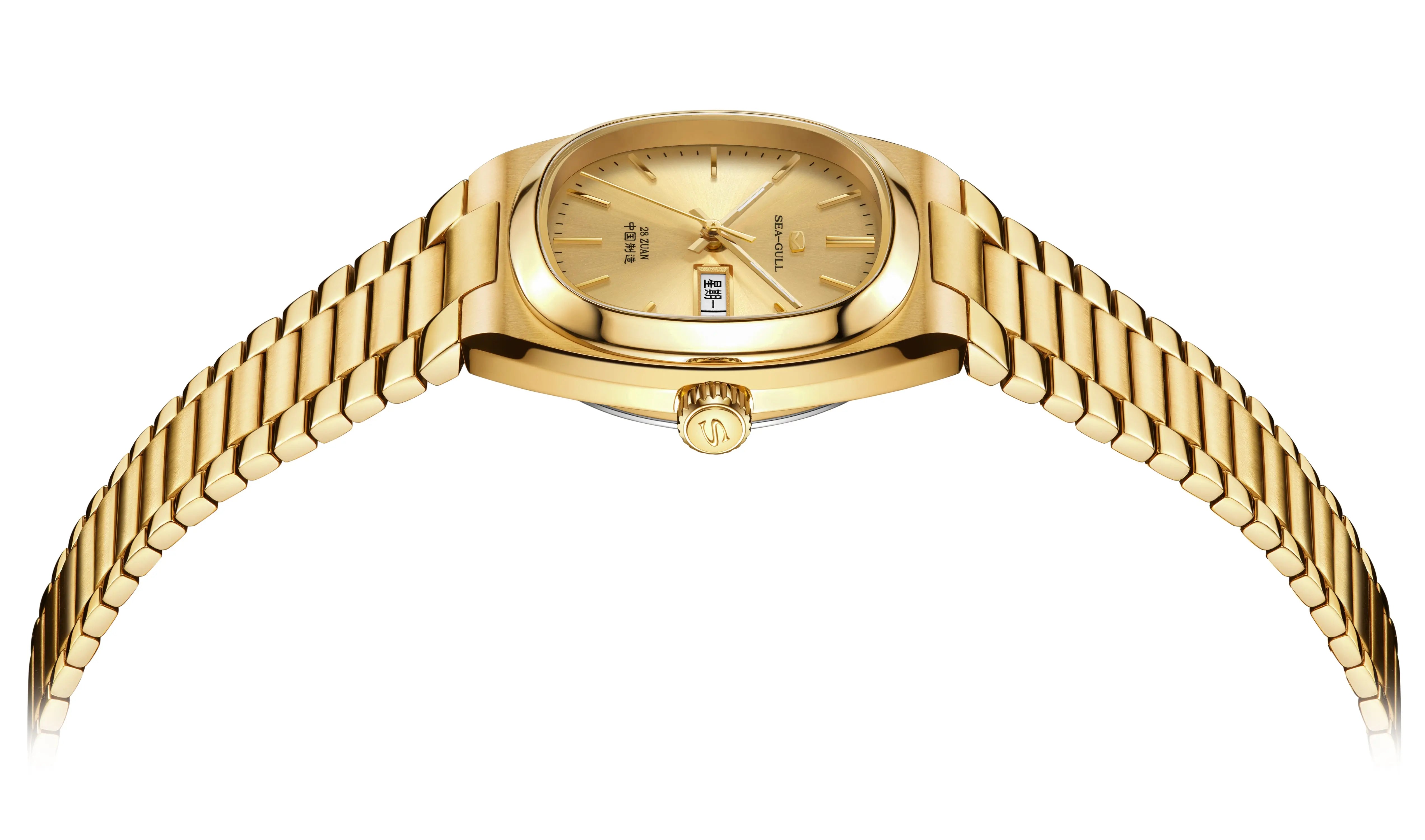 Sea-Gull Vintage 36mm Gold Tonneau Watch | 18K Gold-Plated Dial