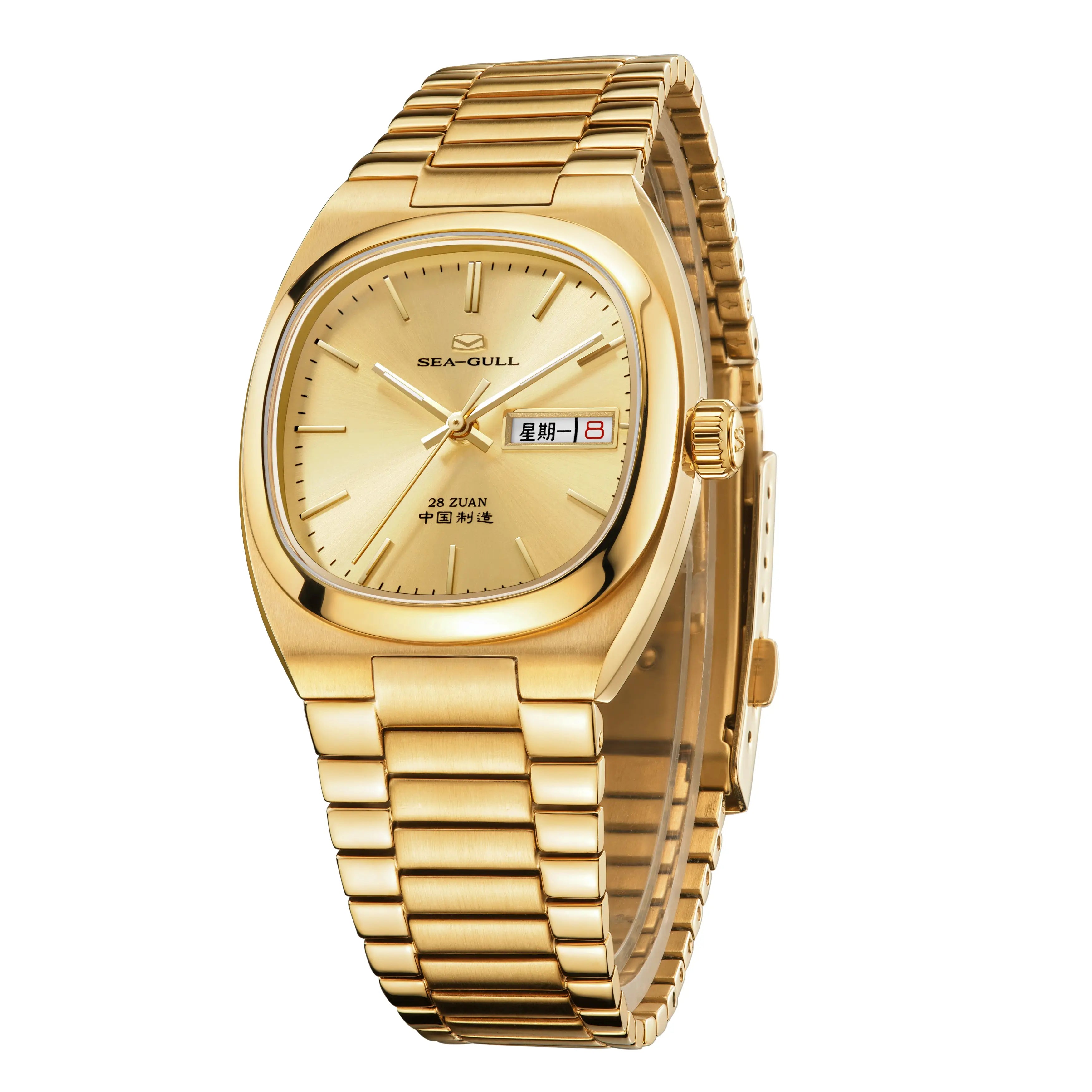ゴールドキングデジタル時計 Sea-Gull Vintage 36mm Gold Tonneau Watch | 18K Gold-Plated Dial