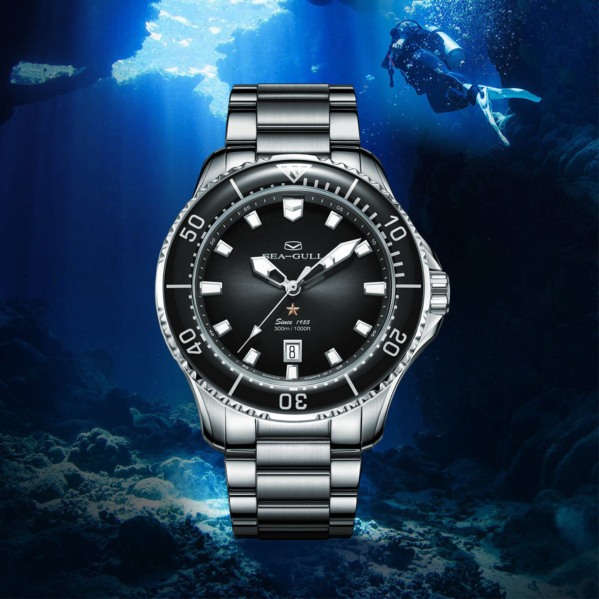 Sumérgete | Serie Oceánica | 300M Impermeable | Luminiscente | Calendario | 44mm