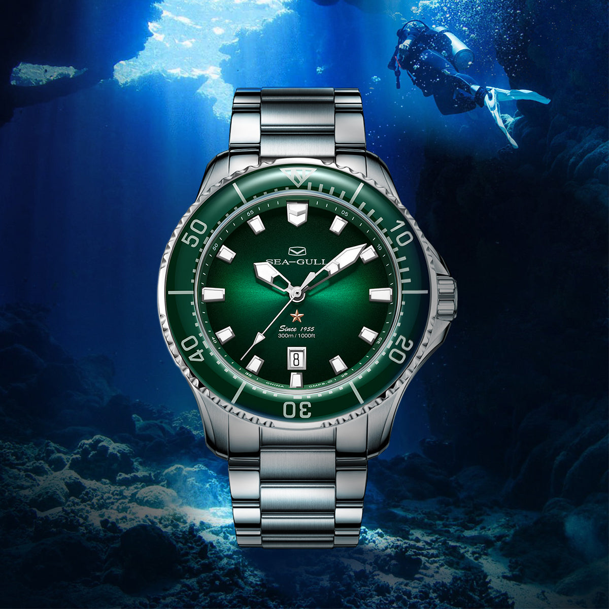 Sumérgete | Serie Oceánica | 300M Impermeable | Luminiscente | Calendario | 44mm