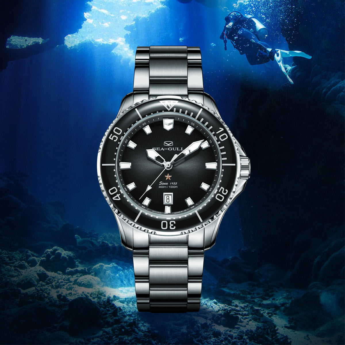 Ocean Series PRO | 300M Impermeabile | Immersione | Luminoso | Calendario | 41mm
