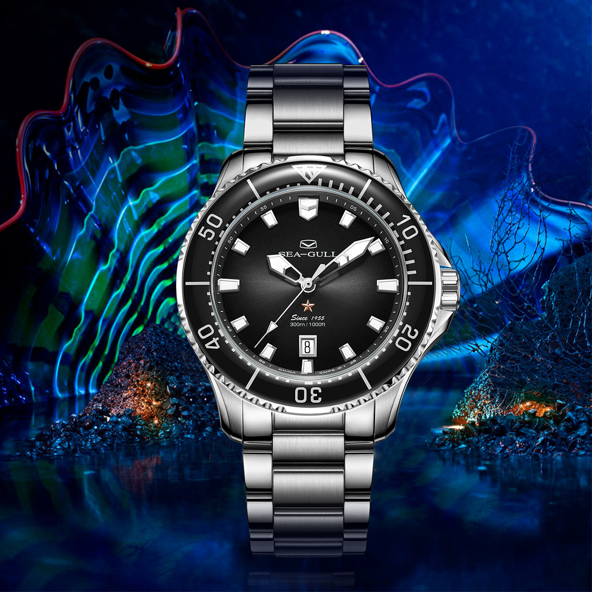 Ocean Series PRO | 300M Impermeabile | Immersione | Luminoso | Calendario | 41mm