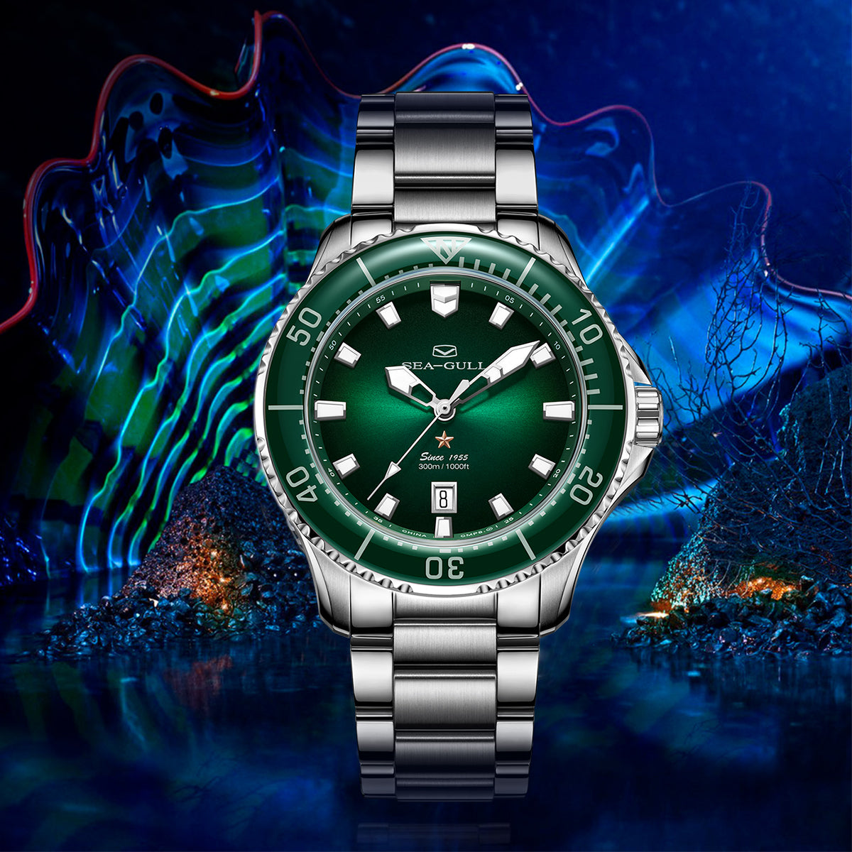 Ocean Series PRO | 300M Impermeabile | Immersione | Luminoso | Calendario | 41mm