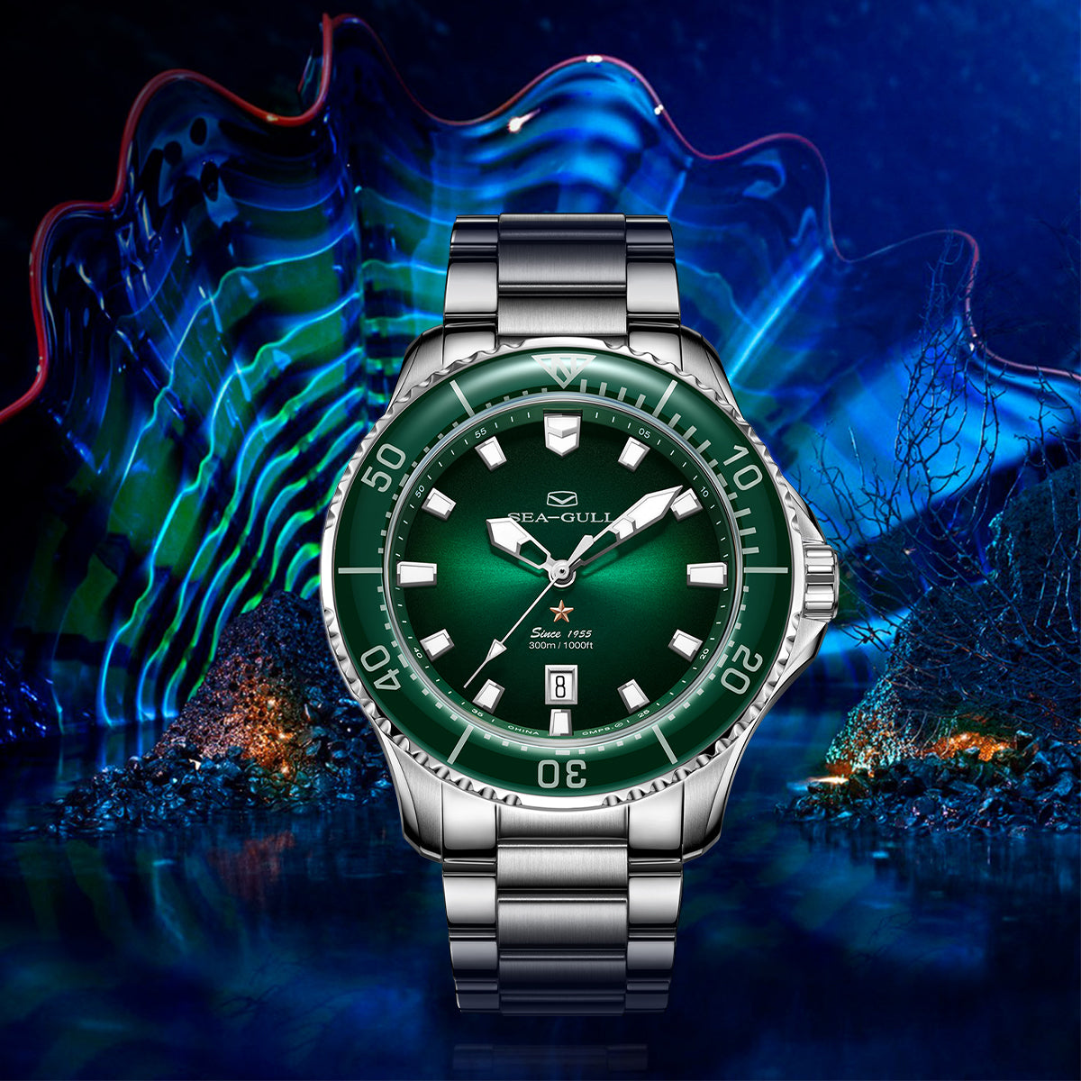 Sumérgete | Serie Oceánica | 300M Impermeable | Luminiscente | Calendario | 44mm