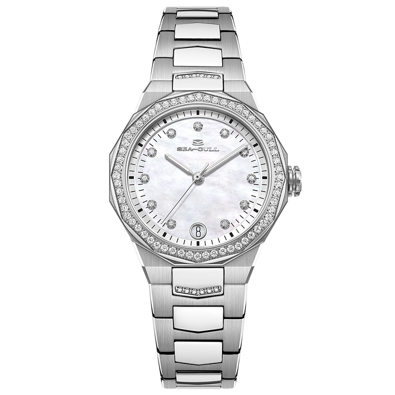 天然珍珠貝錶盤 | 日曆 | 仿鋯石 | 夜光 | 34mm