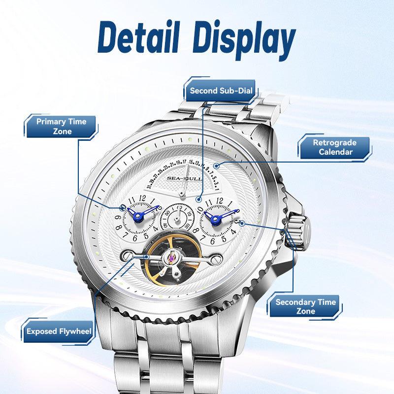 Dual Time Zone | Retrograde Calendar | Flywheel | 44mm