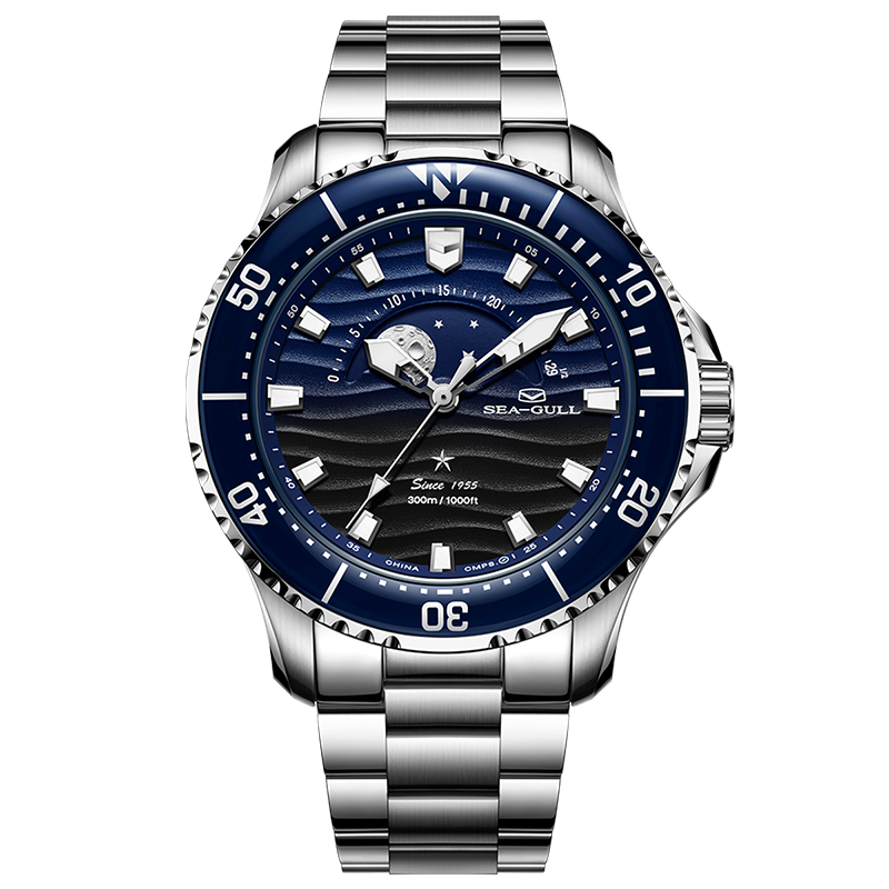 Ocean Series | The Moon Rises Over the Sea| Luminous | Moon Phase | 43.5mm