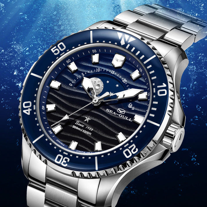 Ocean Series | The Moon Rises Over the Sea| Luminous | Moon Phase | 43.5mm