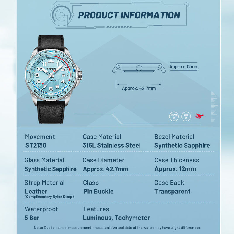 Csair Collaboration | Sky Series | Tachymeter | Luminous | Pilot | 42mm