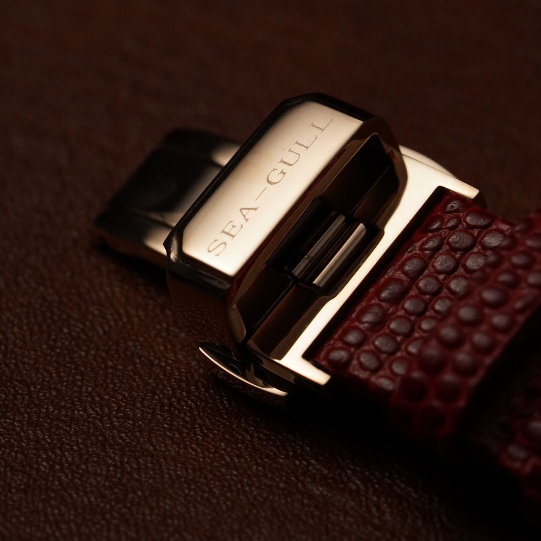 Leather Strap | Lizard Pattern | Butterfly Buckle | Red | 18mm - Sea-Gull Watch Official Store