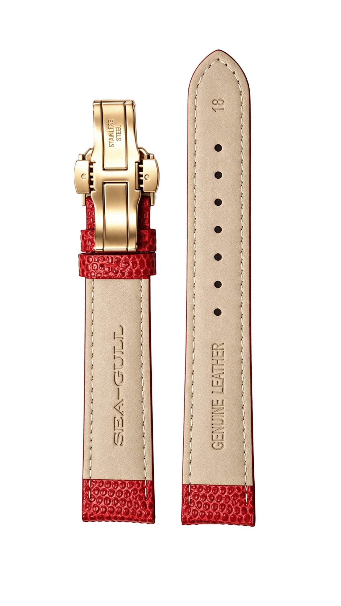 Leather Strap | Lizard Pattern | Butterfly Buckle | Red | 18mm - Sea-Gull Watch Official Store