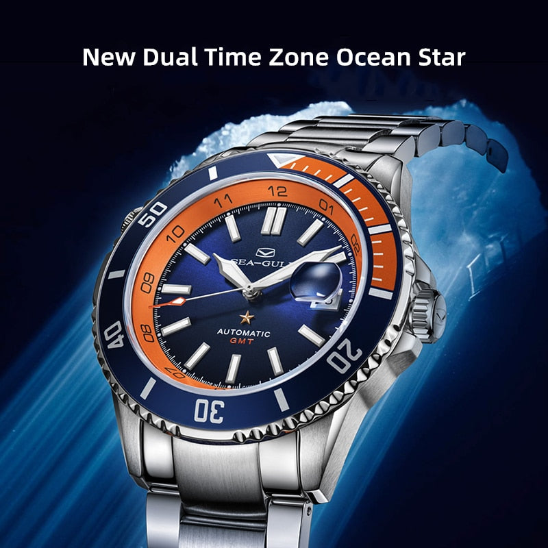 Ozean Stern | Dual-Zeitzone | GMT | 200M wasserdicht | Leuchtend | Kalender | 43,5mm