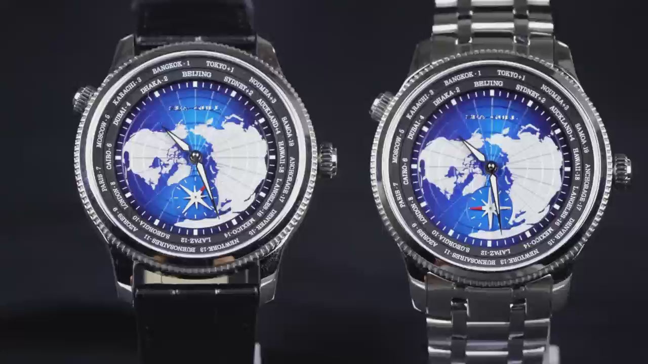 Seagull GMT World Time Earth Map Sub Second Dial Men's Mechanical