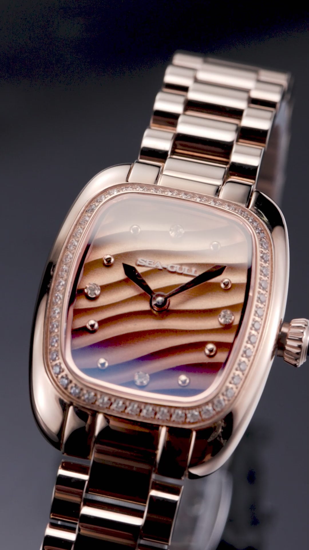 Seagull Time for Her Series Small Mocha Retro Square Ladies Quartz